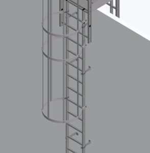Hymer 2.80m Fixed Vertical Aluminium Ladder – Roof Parapet with Hoops and Crossover