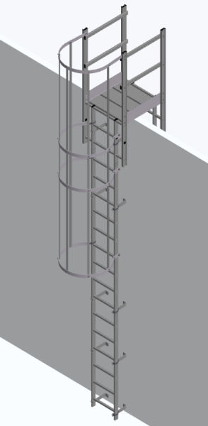Hymer 8.40m Fixed Vertical Aluminium Ladder – Roof Parapet with Hoops and Crossover