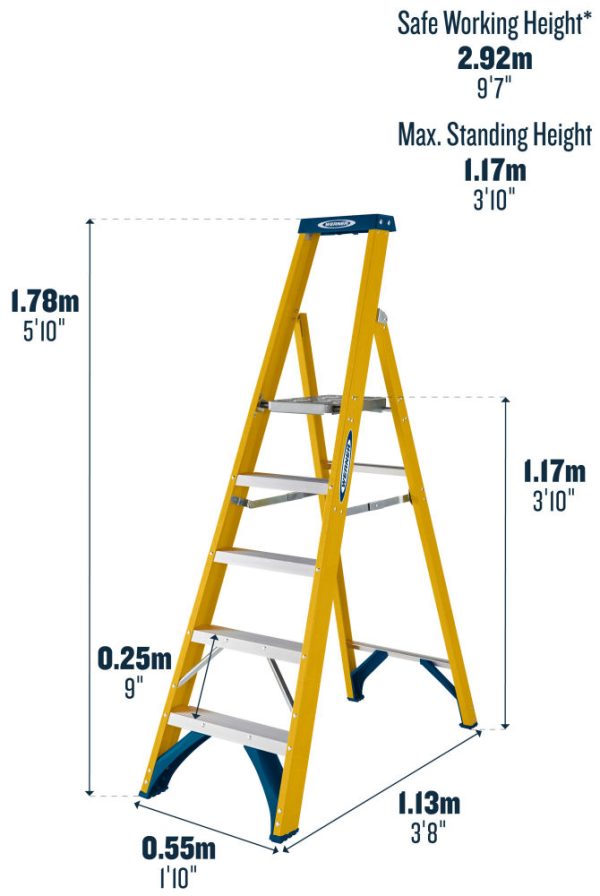 Werner 717 Series 5 Tread GRP Platform Step Ladder
