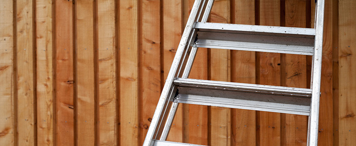 ladders against a wooden fence