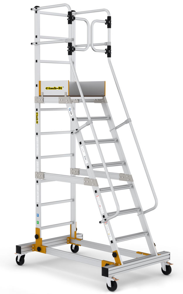 Climb-It Aluminium EN131 Pro Mobile Steps with Safety Gate