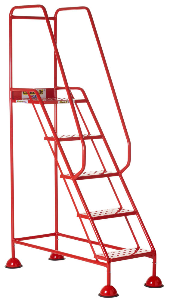 5 Tread Climb-It® Red Domed Feet Step with Punched Metal Tread